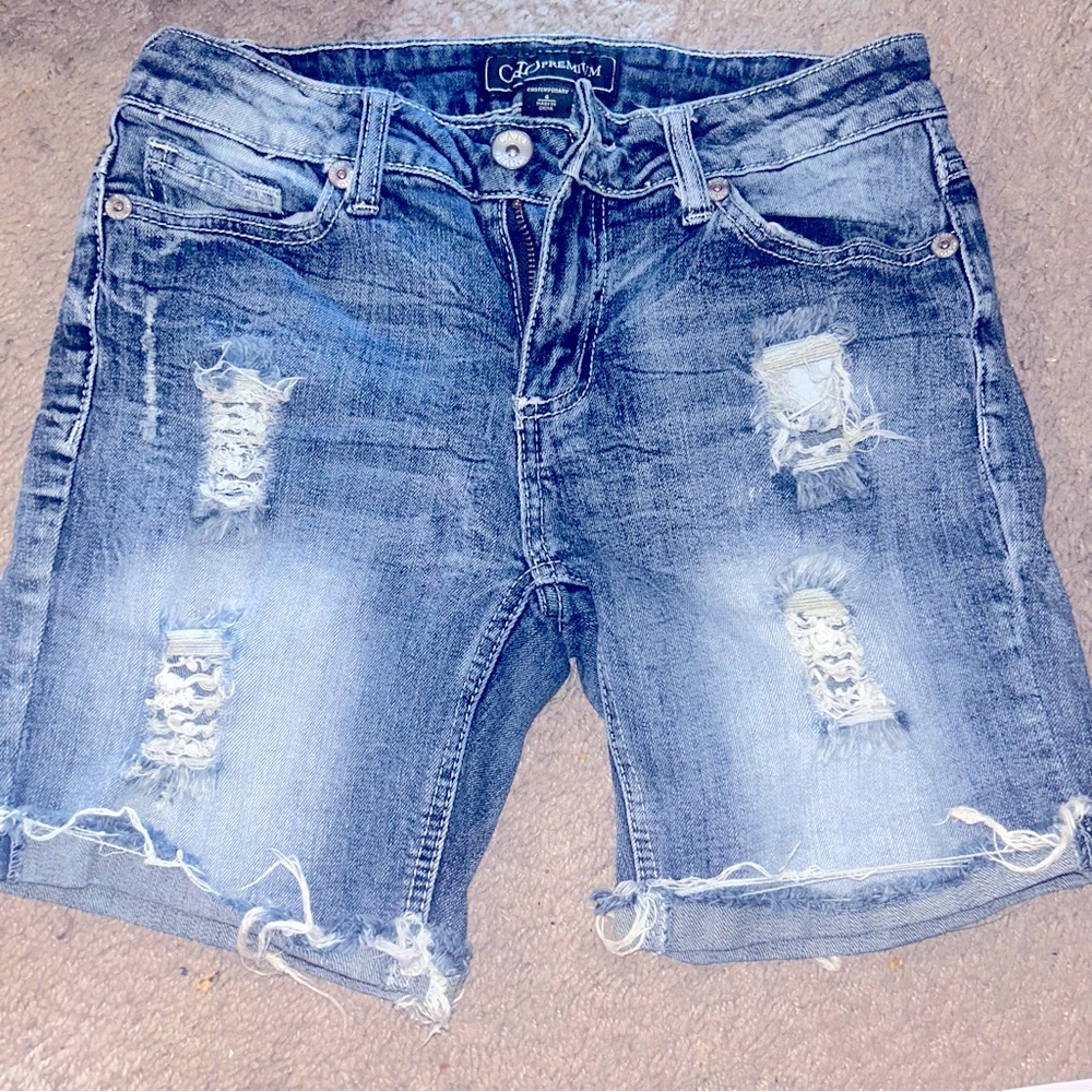 Cato Premium Bermuda Jean Shorts Womens Blue Denim Distressed Classic Fit